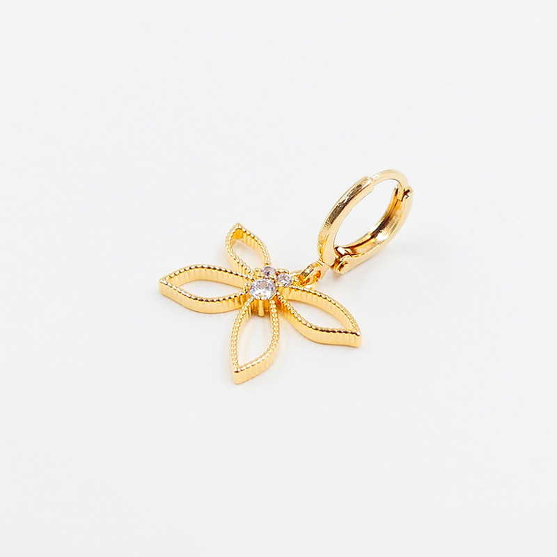 Boucle à l'unité doré demi fleur strass