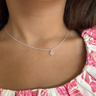 Collier argent Enfant Goutte Quartz Rose