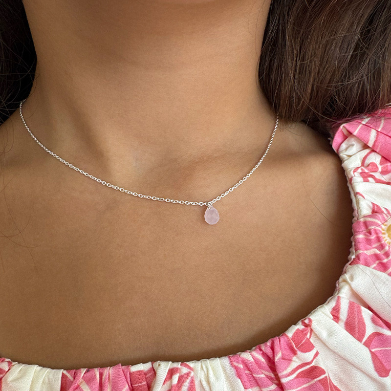 Collier argent Enfant Goutte Quartz Rose