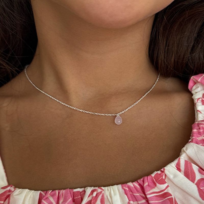 Collier argent Enfant Goutte Quartz Rose