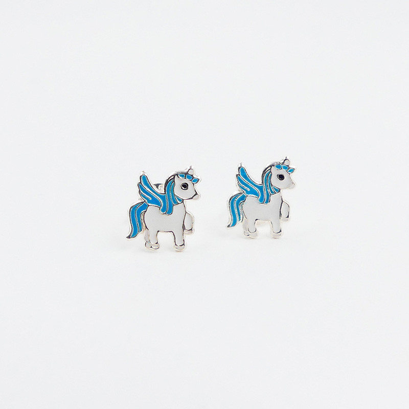 Clous argent enfant licorne bleu
