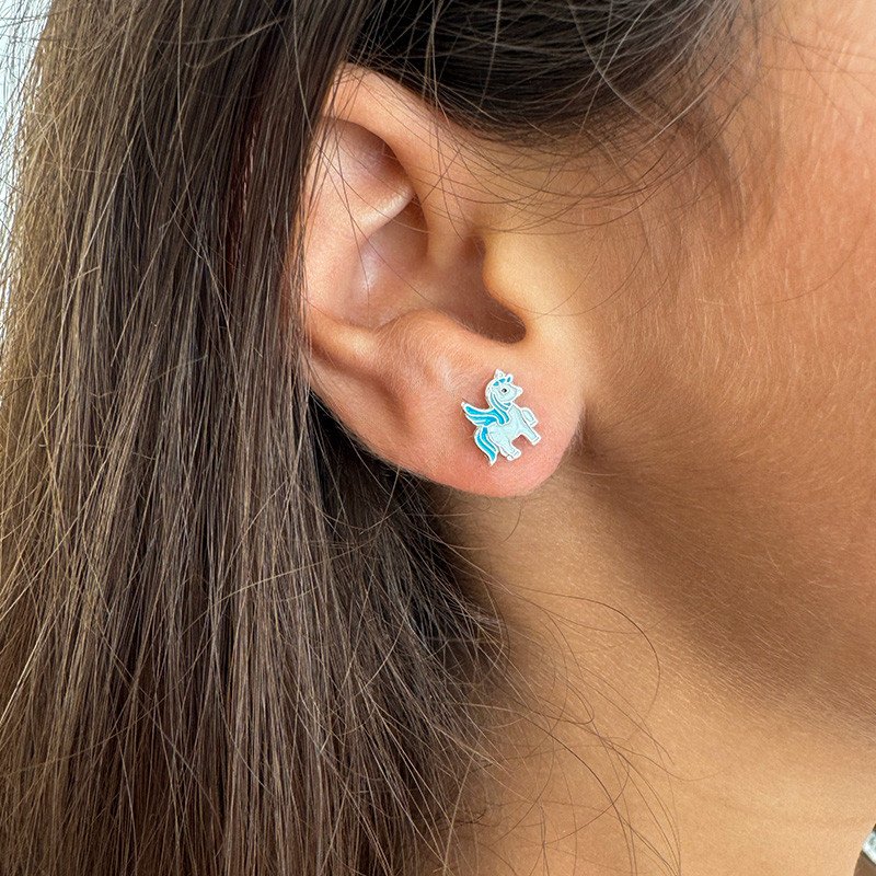 Clous argent enfant licorne bleu