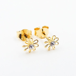 Clous enfant plaqué or fleur strass