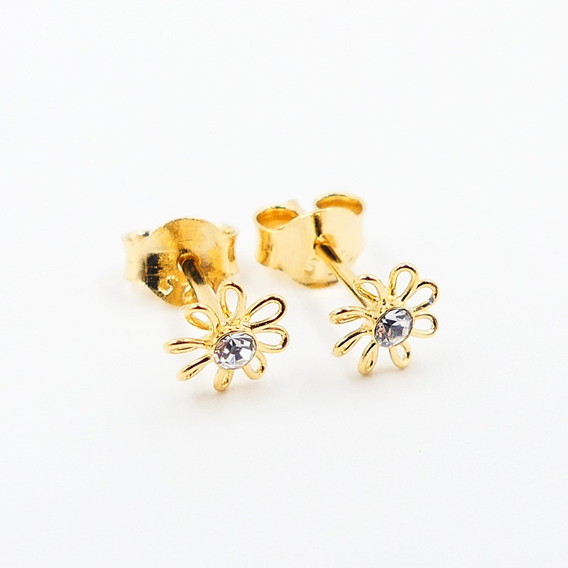 Clous enfant plaqué or fleur strass