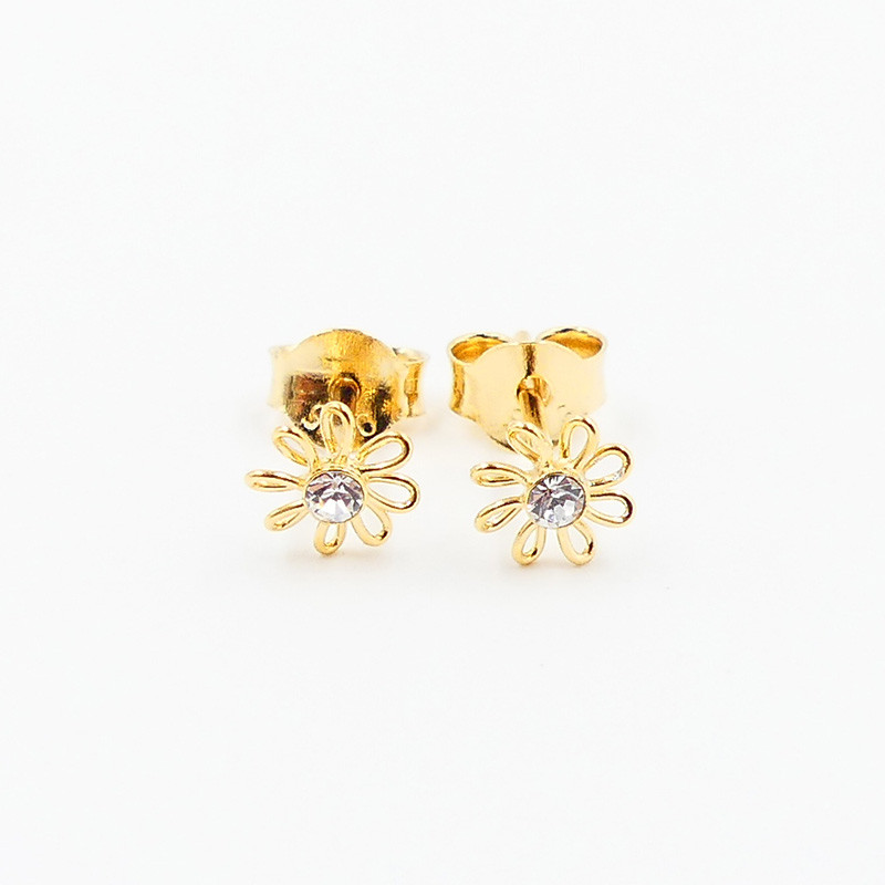 Clous enfant plaqué or fleur strass