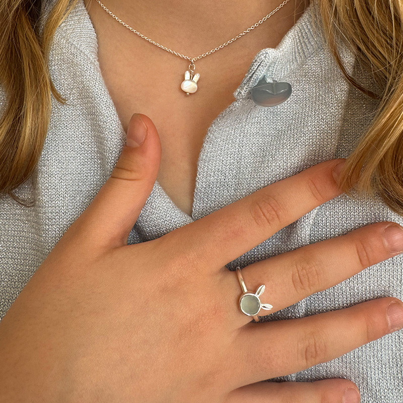 Bague Argent lapin Aqua Calcédoine