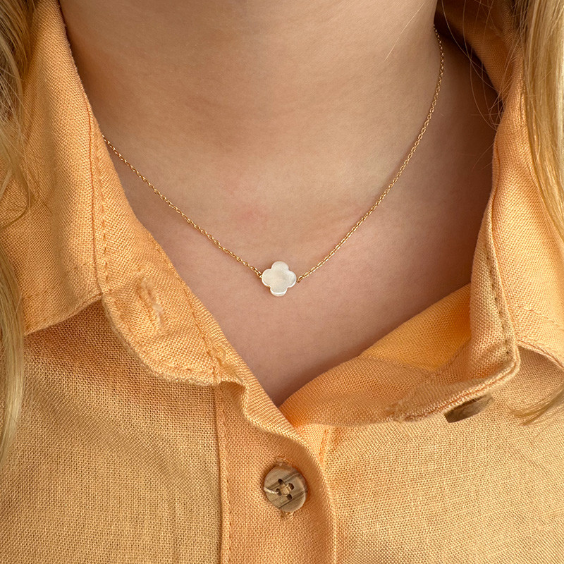 Collier Enfant Plaqué or trèfle nacre
