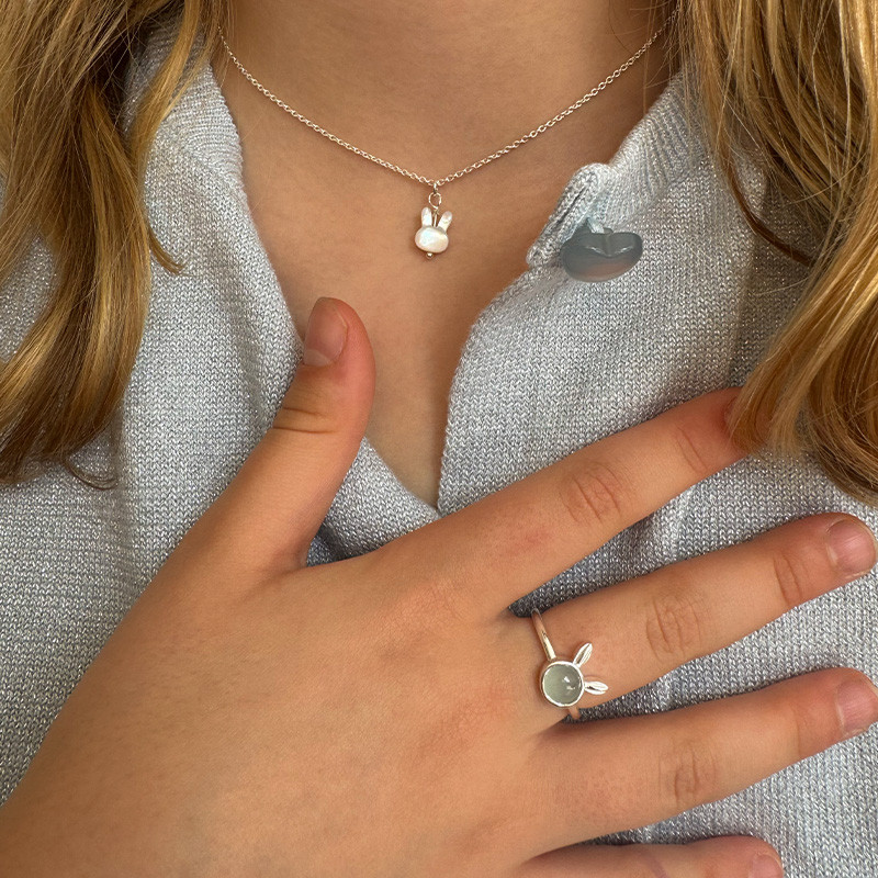 Bague Argent lapin Aqua Calcédoine
