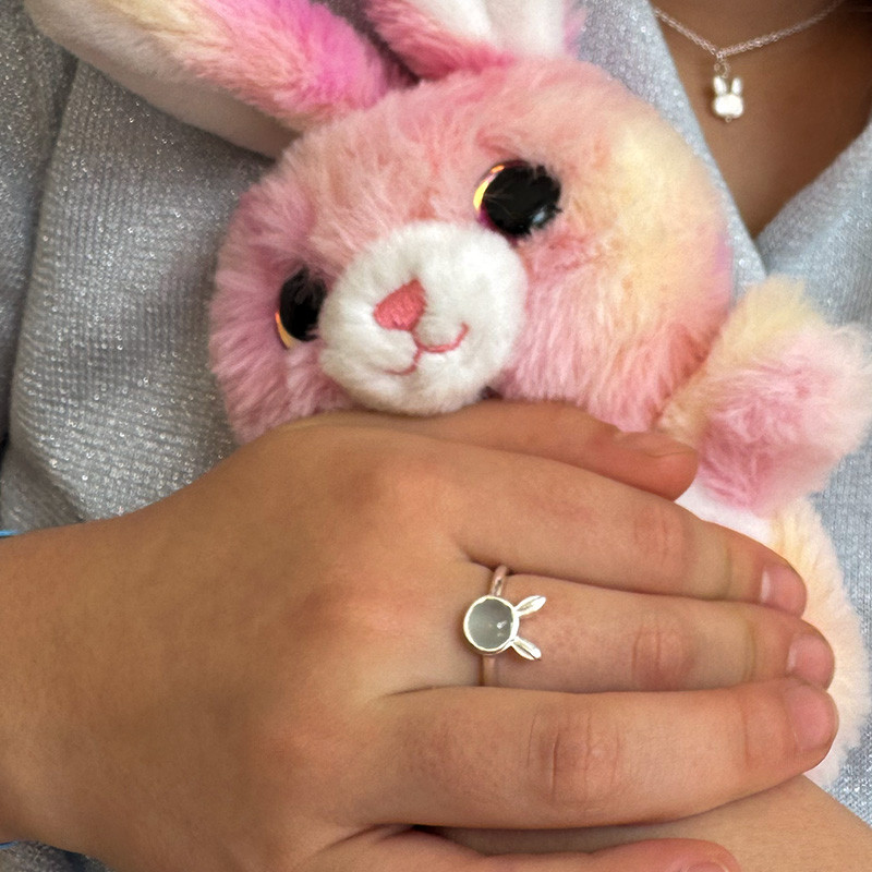 Bague Argent lapin Aqua Calcédoine