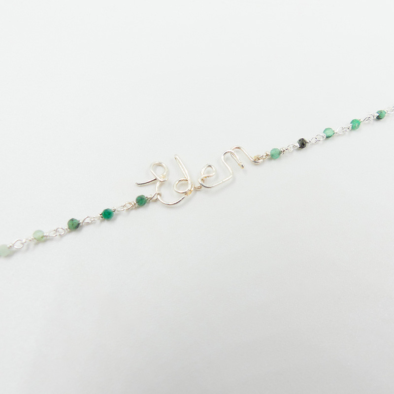 Bracelet personnalisable Argent links émeraude et tricotin