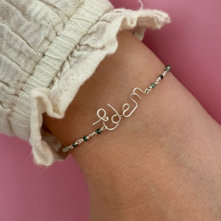 Bracelet personnalisable Argent links émeraude et tricotin