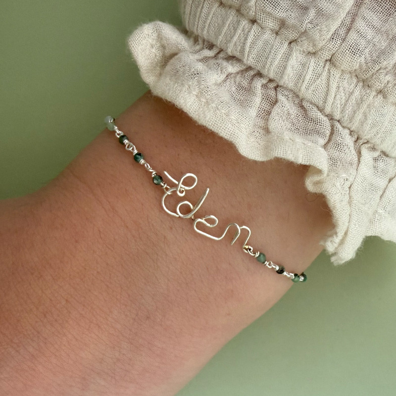 Bracelet personnalisable Argent links émeraude et tricotin