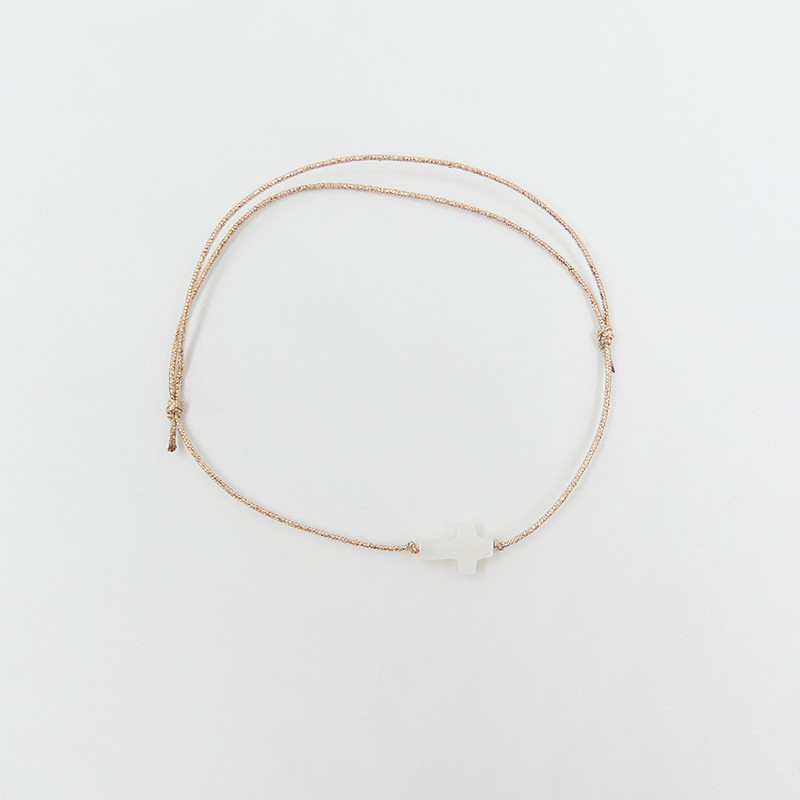 Bracelet Cordon Doré croix nacre