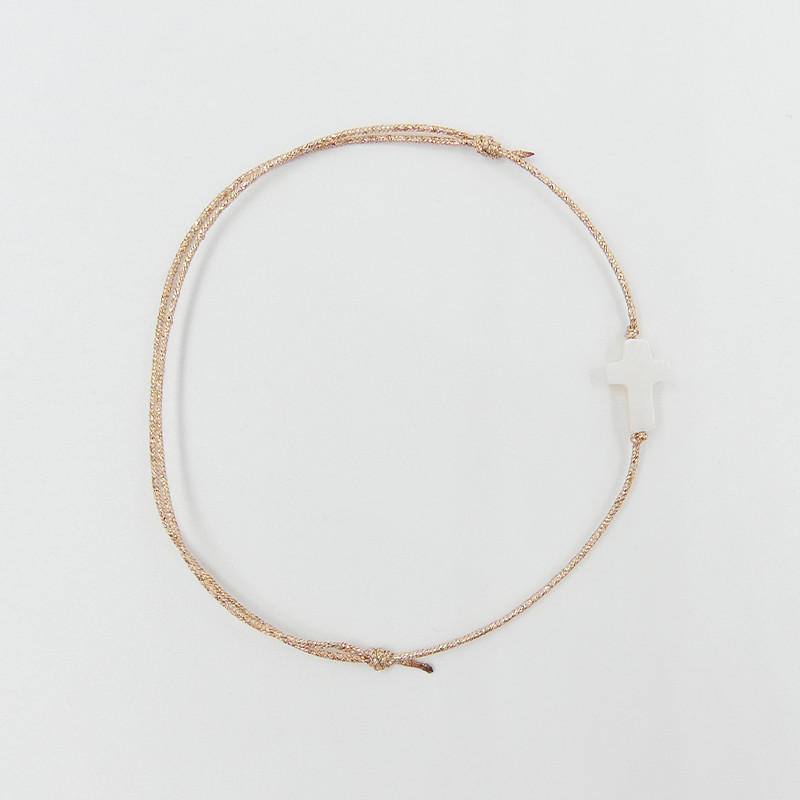 Bracelet Cordon Doré croix nacre