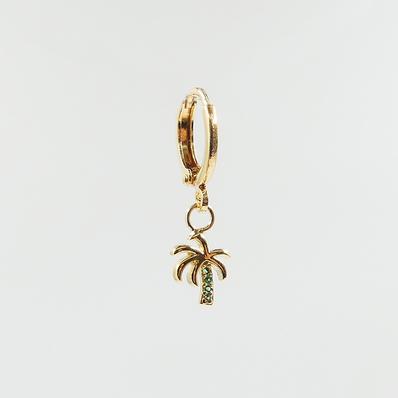 Boucle à l'unité d'oreilles plaqué or palmier strass vert