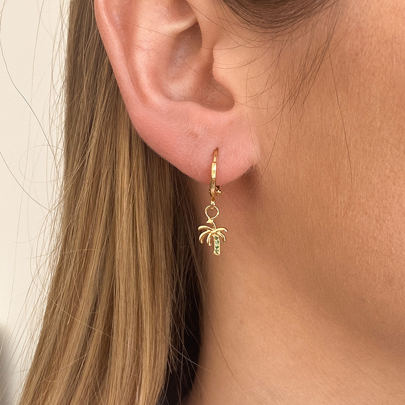 Boucle à l'unité d'oreilles plaqué or palmier strass vert