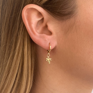 Boucle à l'unité d'oreilles plaqué or palmier strass vert