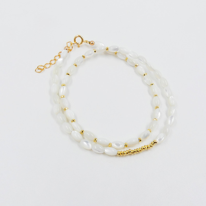 Bracelet plaqué or double rangs nacre