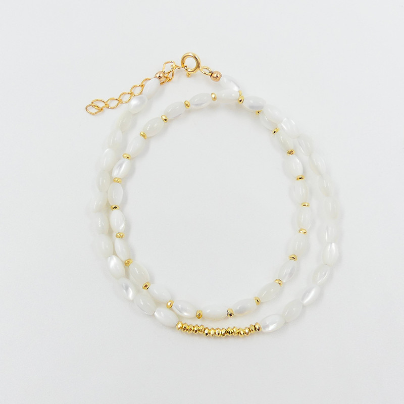 Bracelet plaqué or double rangs nacre