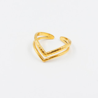 Bague ajustable acier doré double chevrons