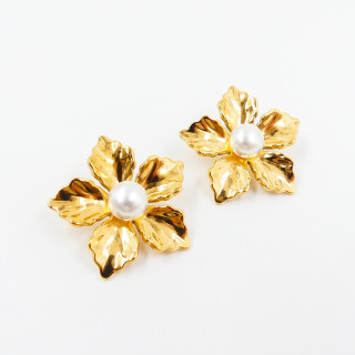 Boucles d’oreilles acier fleur et perle
