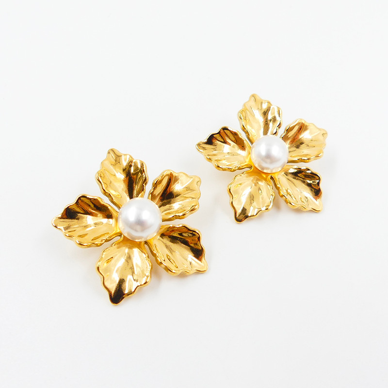 Boucles d’oreilles acier fleur et perle