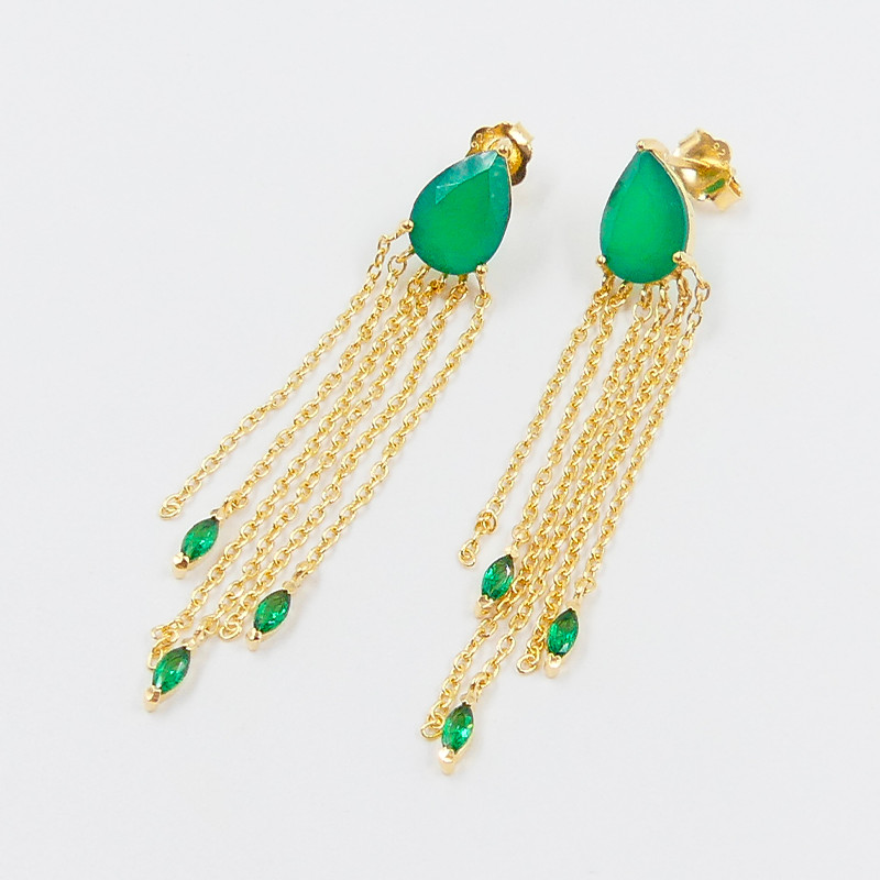 Boucles d'oreilles Plaqué or pendantes gouttes vertes