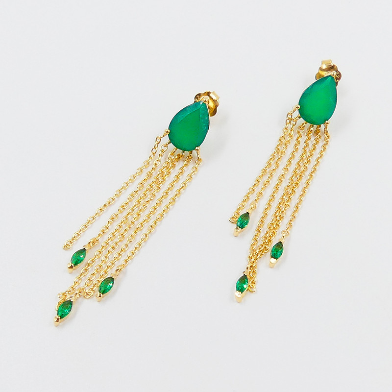 Boucles d'oreilles Plaqué or pendantes gouttes vertes
