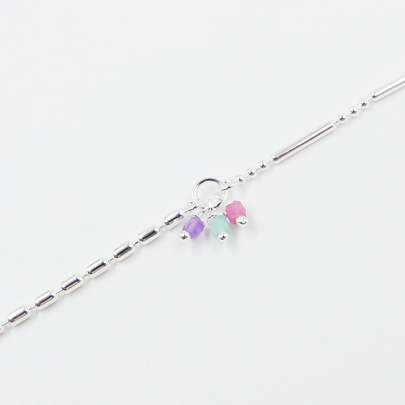 Bracelet Argent double maille pendentifs colorés