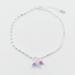 Bracelet Argent double maille pendentifs colorés