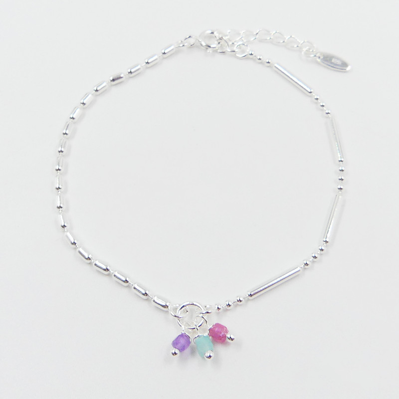 Bracelet Argent double maille pendentifs colorés