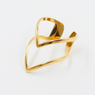 Bague ajustable acier doré large double chevron