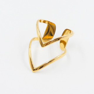 Bague ajustable acier doré large double chevron