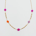 Collier acier doré fleurs colorées