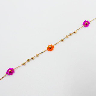 Bracelet acier doré fleurs colorées