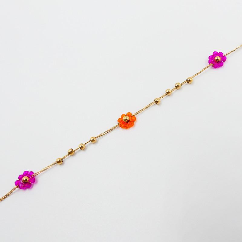 Bracelet acier doré fleurs colorées