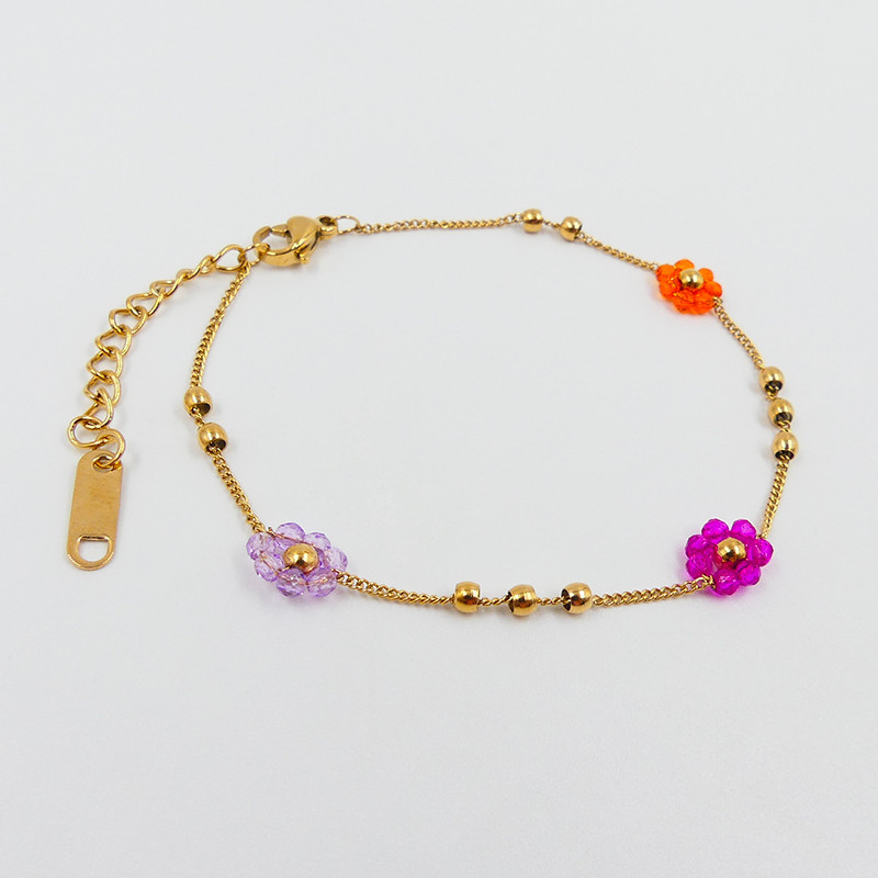 Bracelet acier doré fleurs colorées