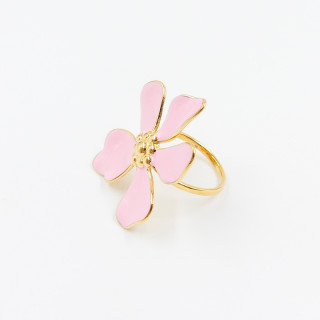 Bague ajustable acier doré large fleur rose