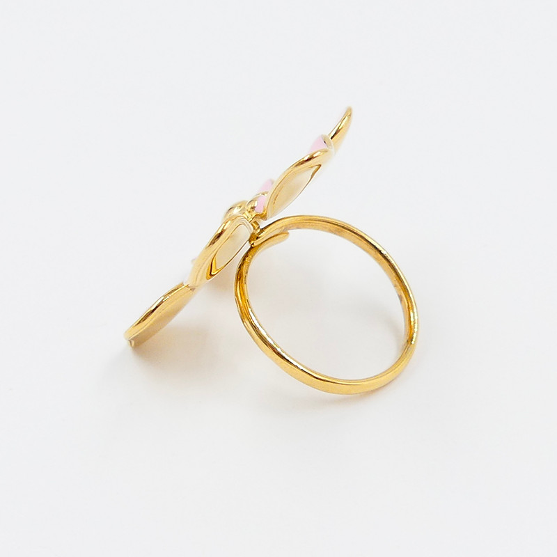 Bague ajustable acier doré large fleur rose