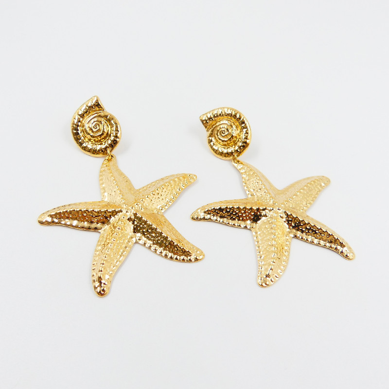 Boucles d’oreilles acier coquillage & étoile de mer