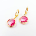 Boucles d'oreilles Doré cristal rond rose