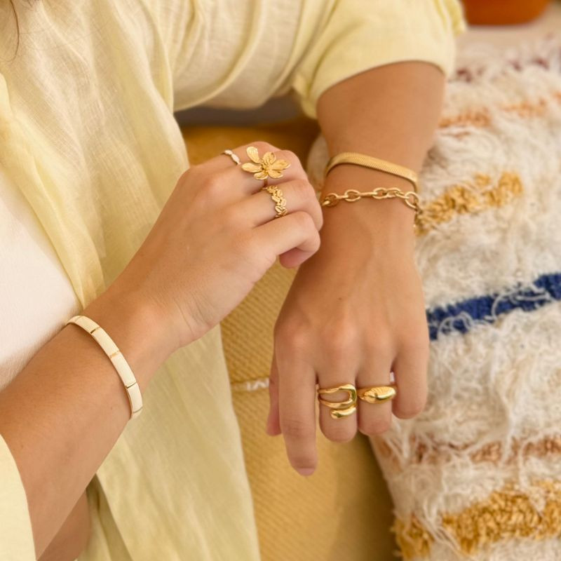 Bague ajustable acier doré Fleur