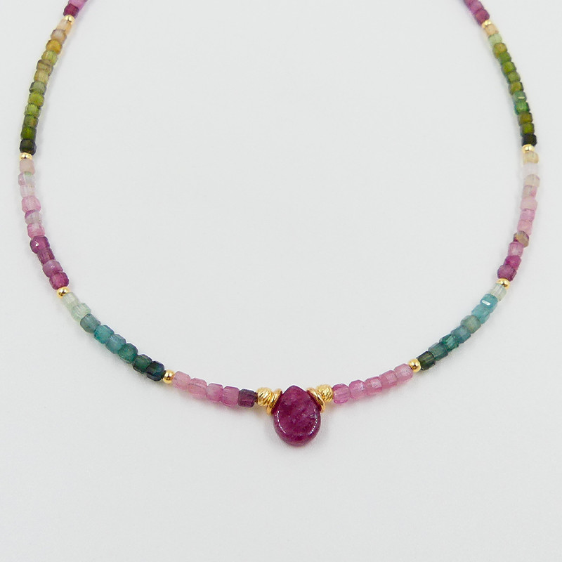 Collier Doré pierre Tourmaline
