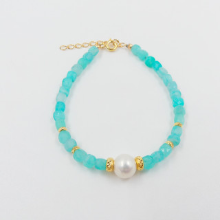 Bracelet Plaqué Or Amazonite et perle de nacre