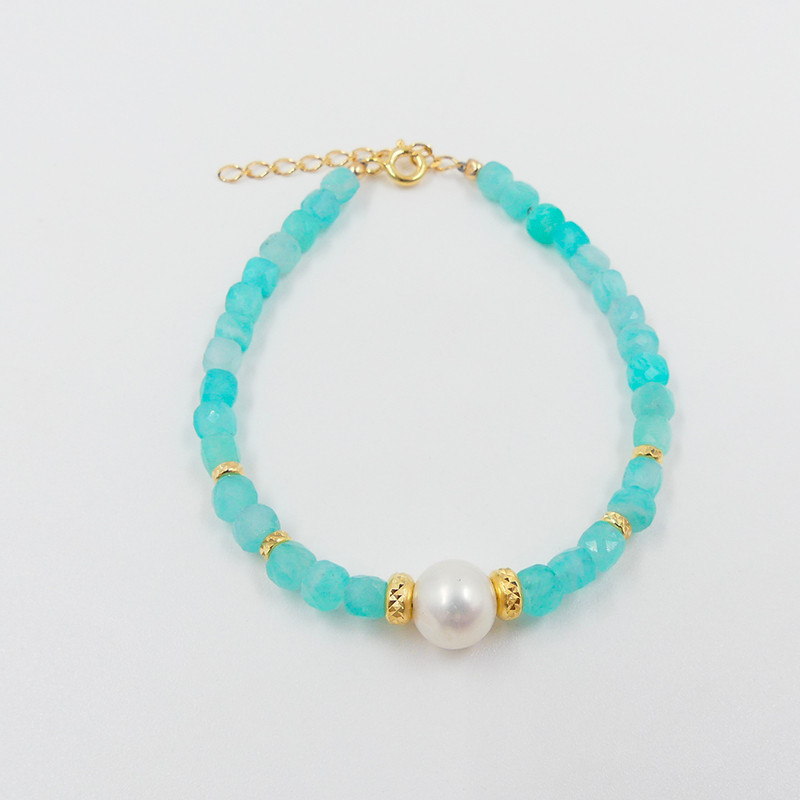 Bracelet Plaqué Or Amazonite et perle de nacre