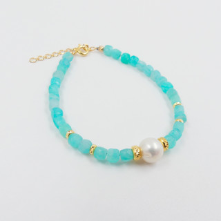 Bracelet Plaqué Or Amazonite et perle de nacre