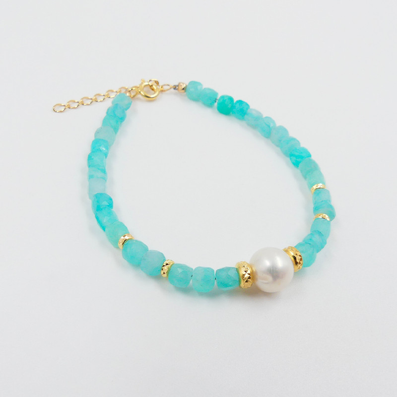 Bracelet Plaqué Or Amazonite et perle de nacre