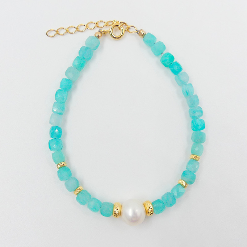 Bracelet Plaqué Or Amazonite et perle de nacre