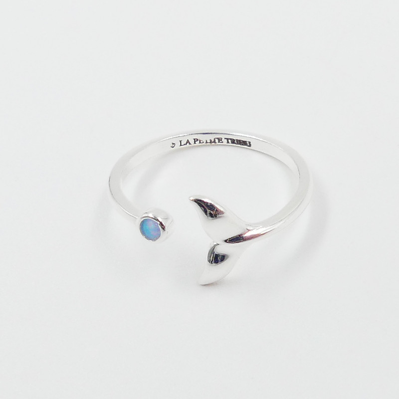 Bague Argent Queue de Baleine & Opale Bleue