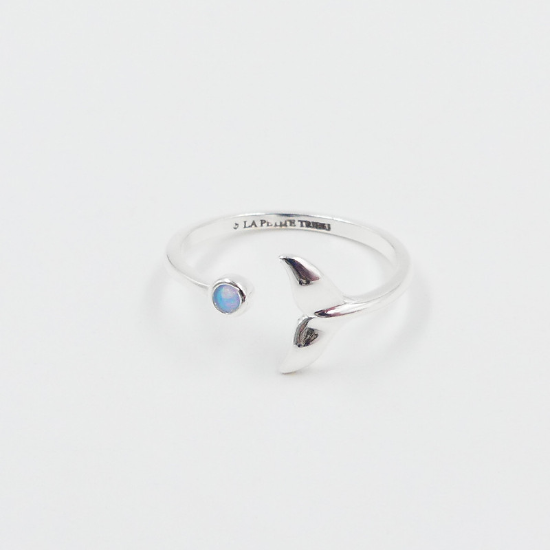 Bague Argent Queue de Baleine & Opale Bleue